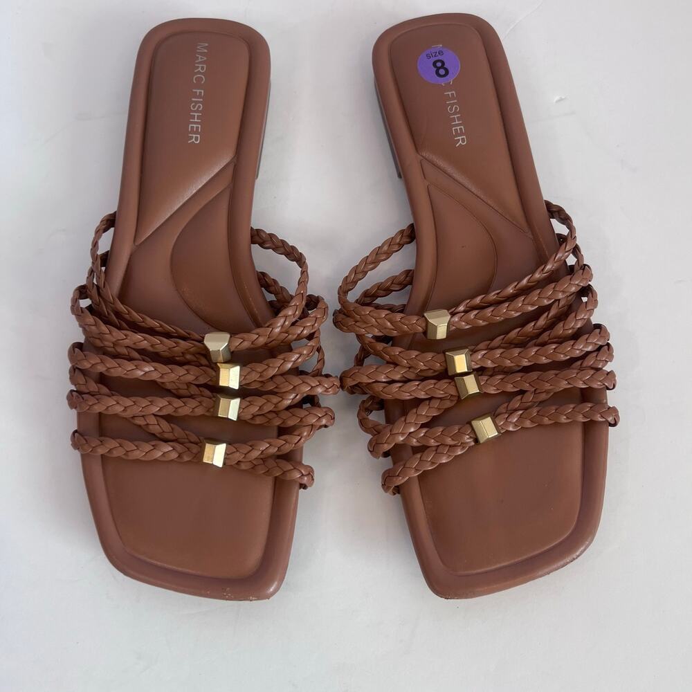 Marc Fisher Lelina flat slide sandals braided strap brown gold size 8